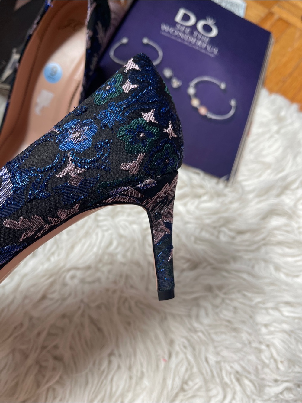 J. Crew Colette Jacquard Embellished Pumps Navy Floral Jacquard Pointed-T - Picture 3 of 12